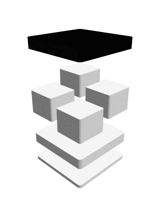Diagram över de tre certifieringsnivåerna som staplade lager, där Executive MBA är markerad